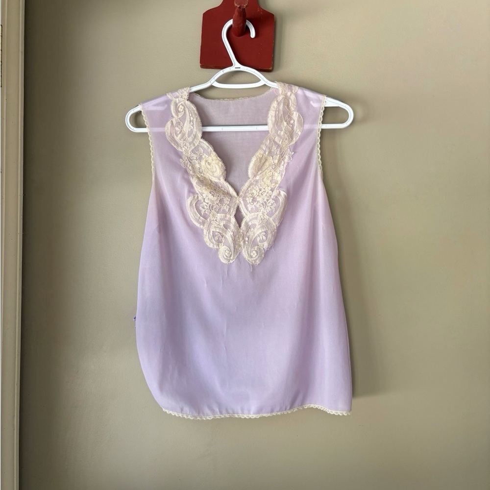 Vintage Vassarette Purple Cream Chemise with Lace Details Petite